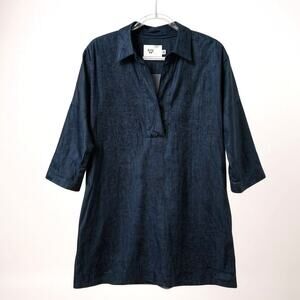 Beck En Chambray Shift Shirt Dress Pullover 3/4 Sleeve Medium Wash Cotton M